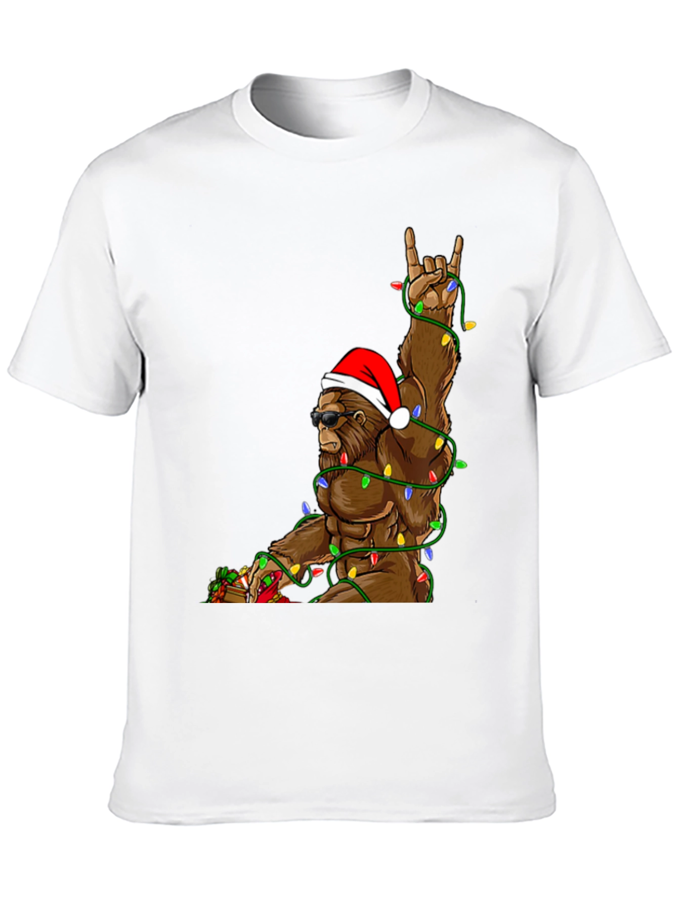 Festive Bigfoot T-Shirt with Christmas Lights