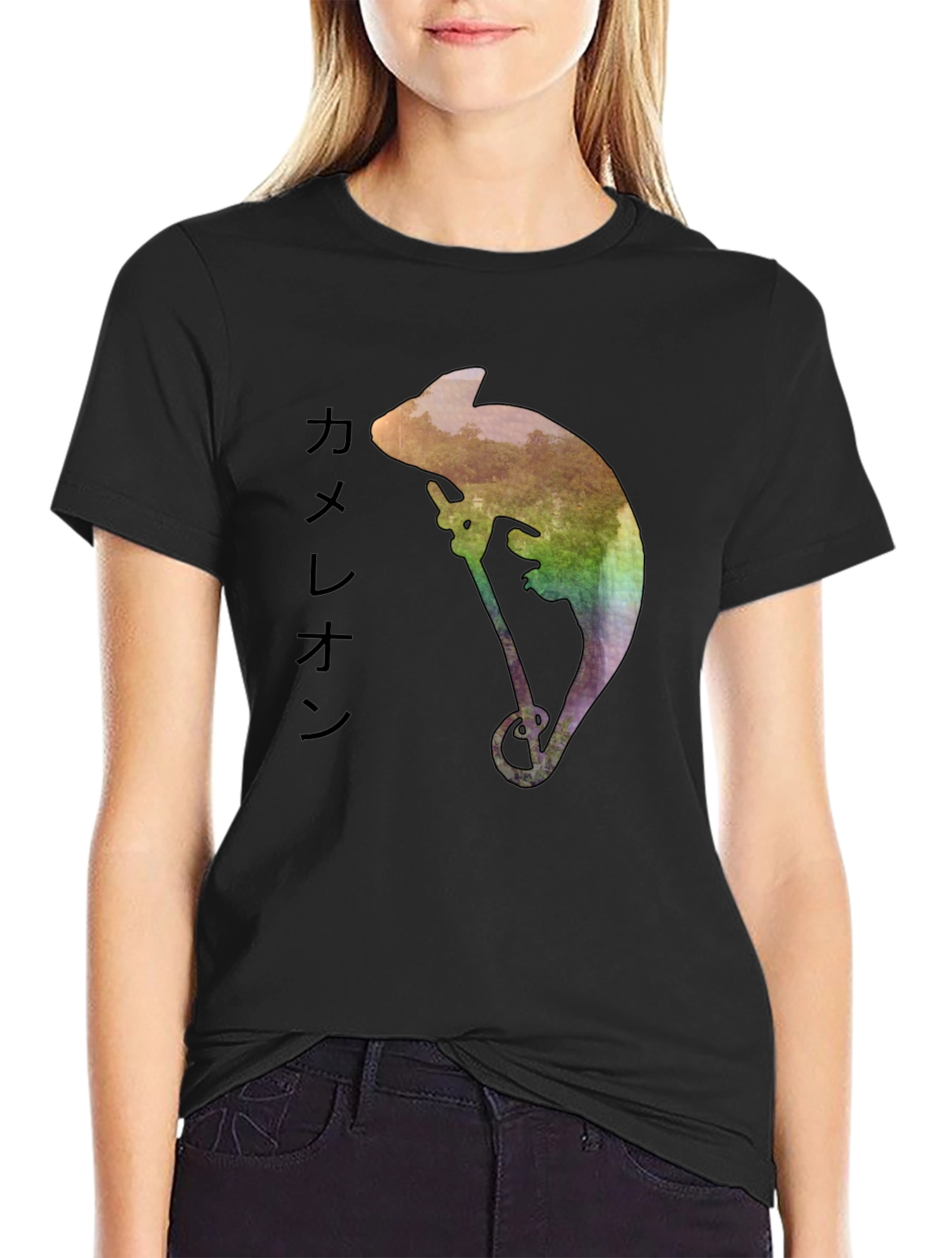 Chameleon Watercolor Graphic Tee - Mens Black T-Shirt