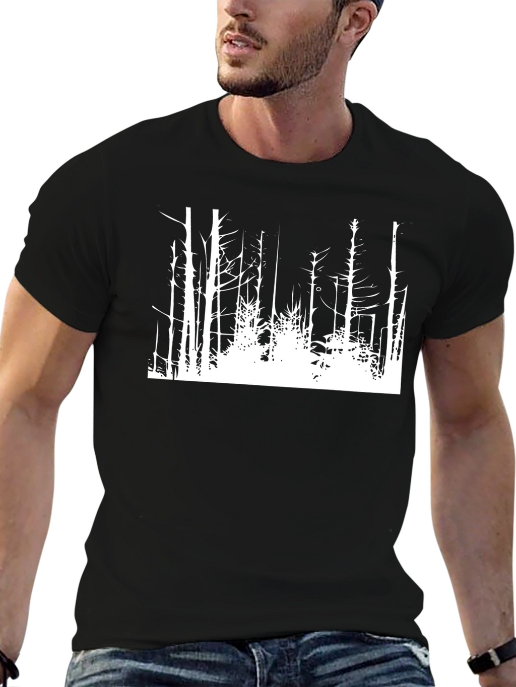 Black Graphic Tee - White Forest Design