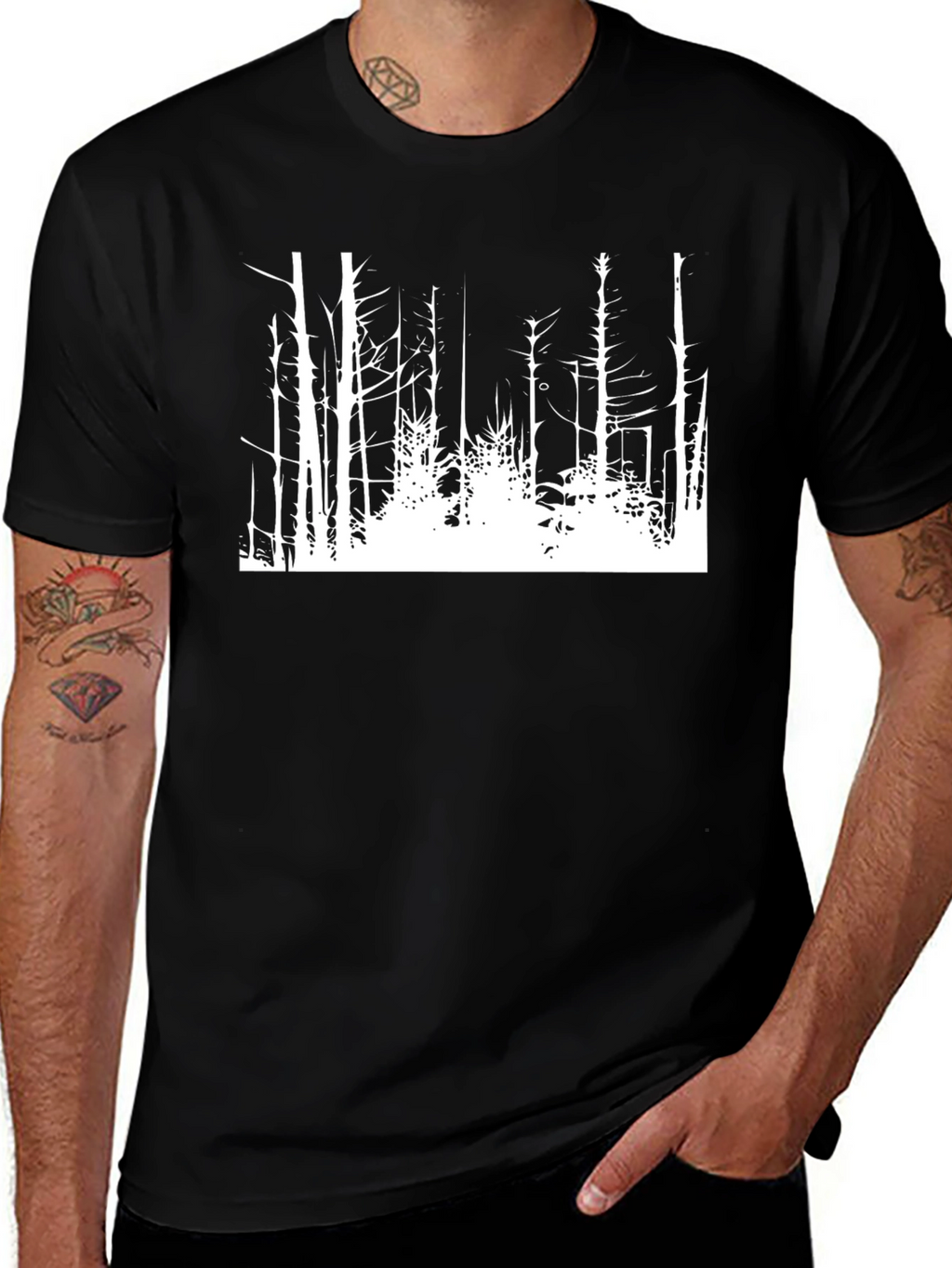 Black Graphic Tee - White Forest Design