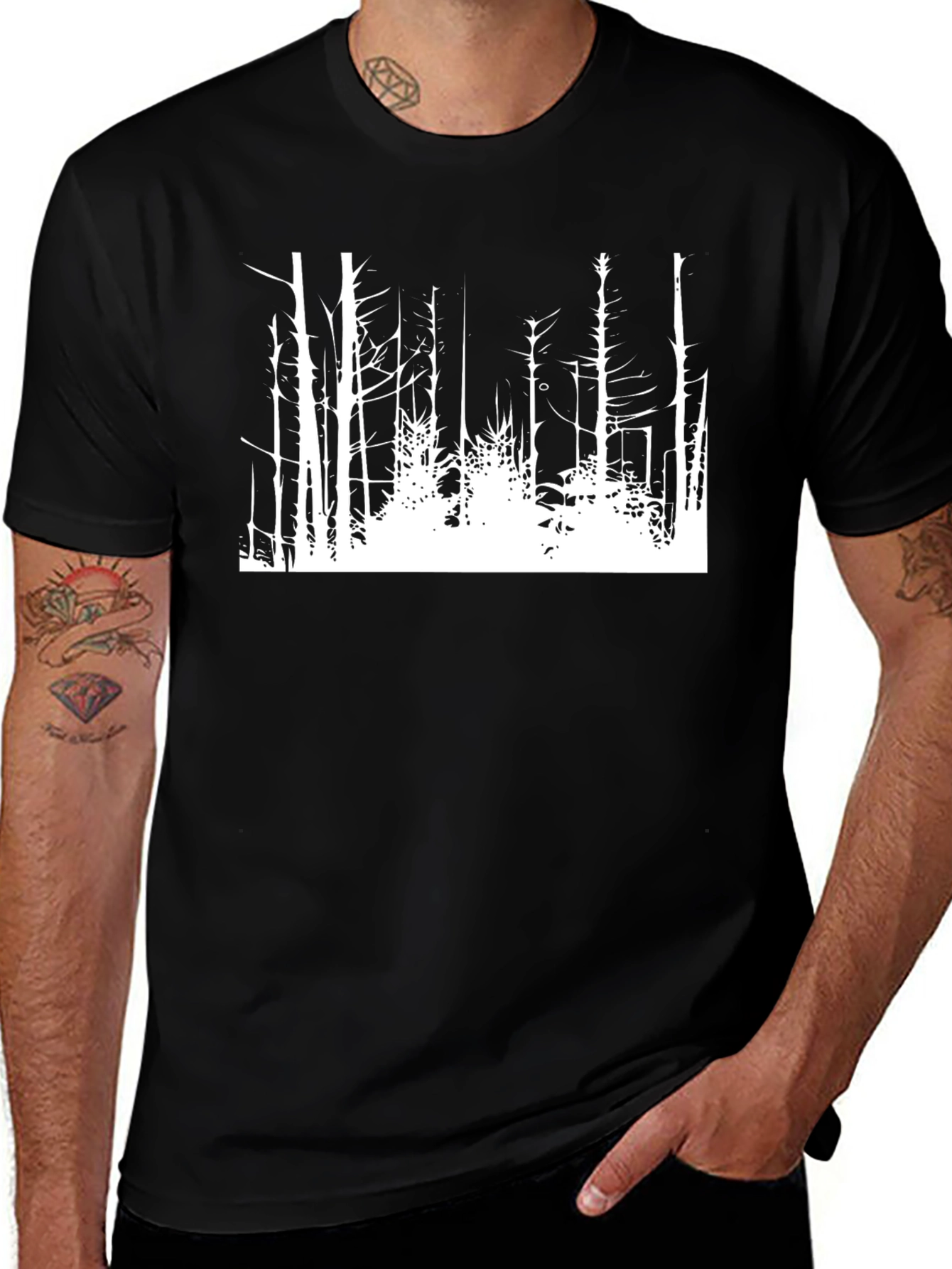 Black Graphic Tee - White Forest Design