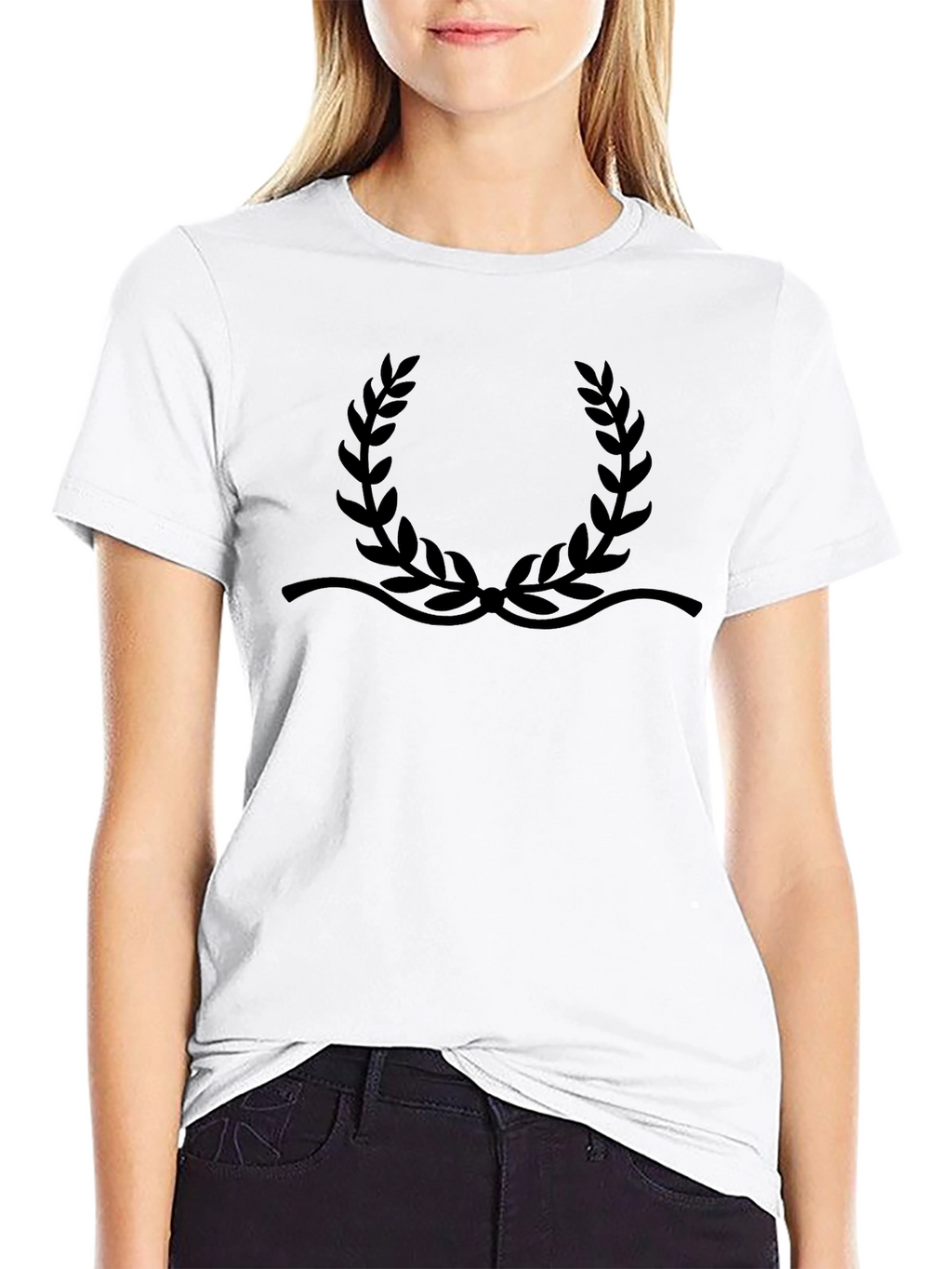 Elegant Black T-Shirt with Laurel Wreath Design