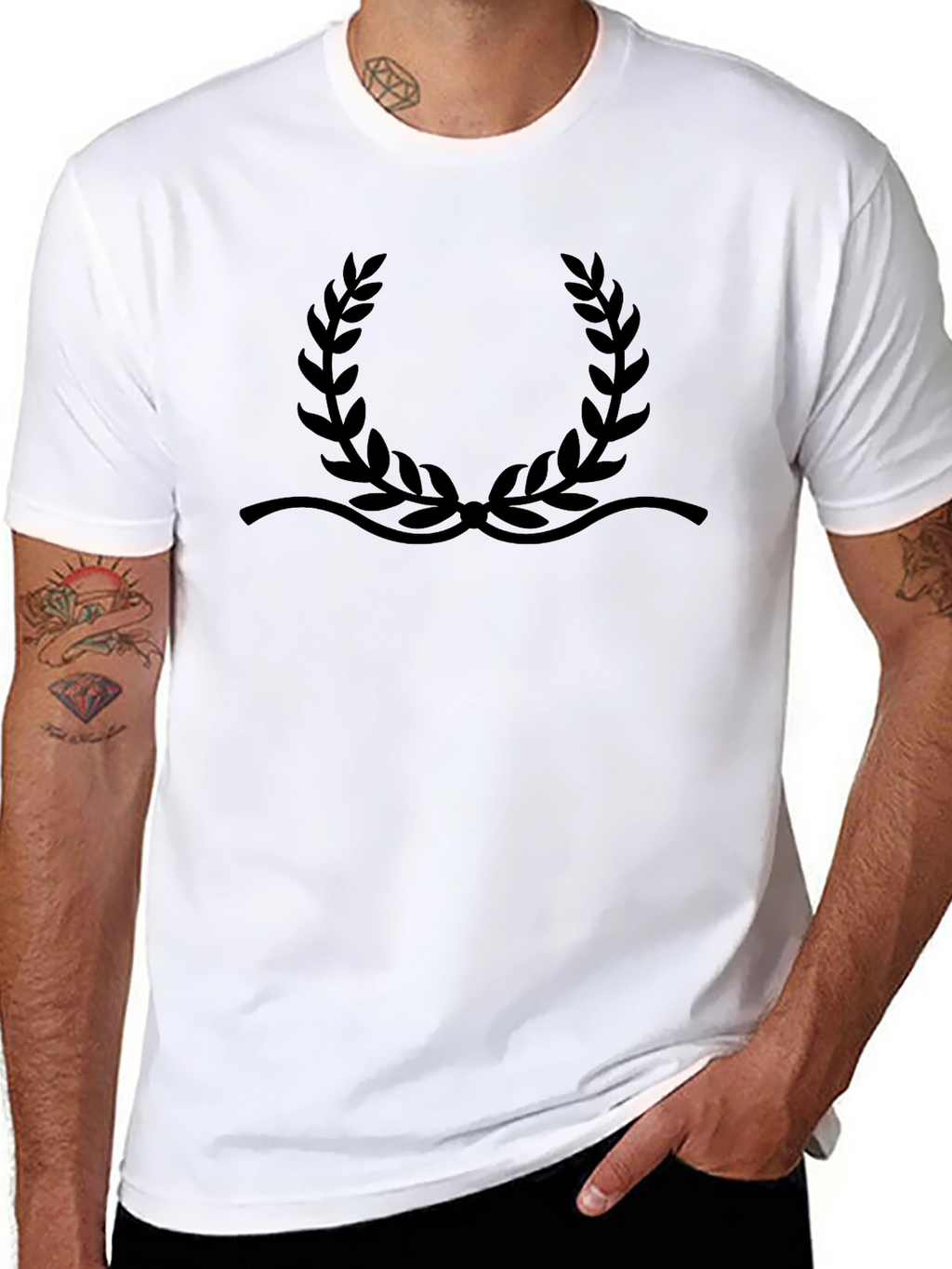 Elegant Black T-Shirt with Laurel Wreath Design