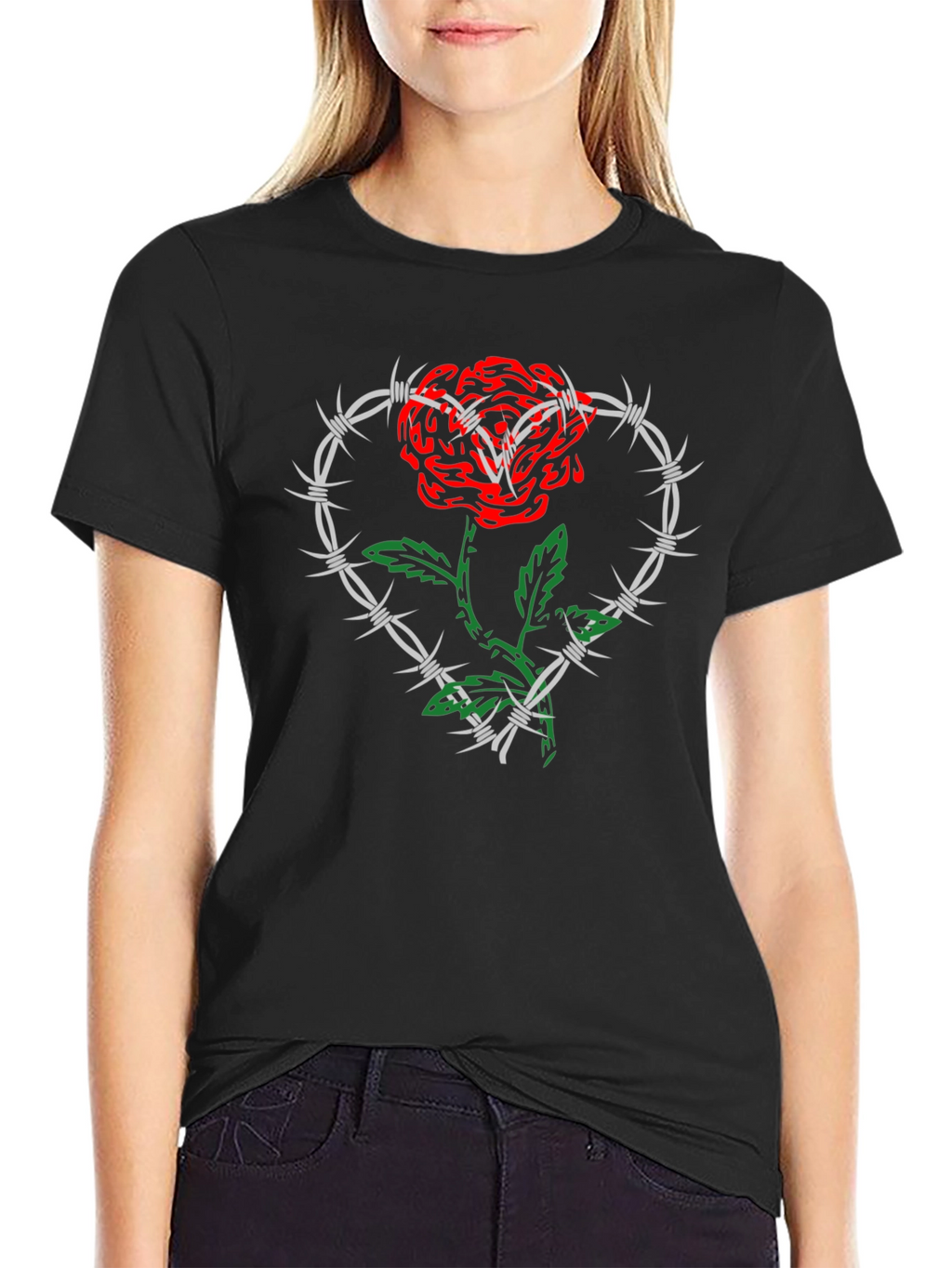 Rose and Barbed Wire Heart Graphic Tee