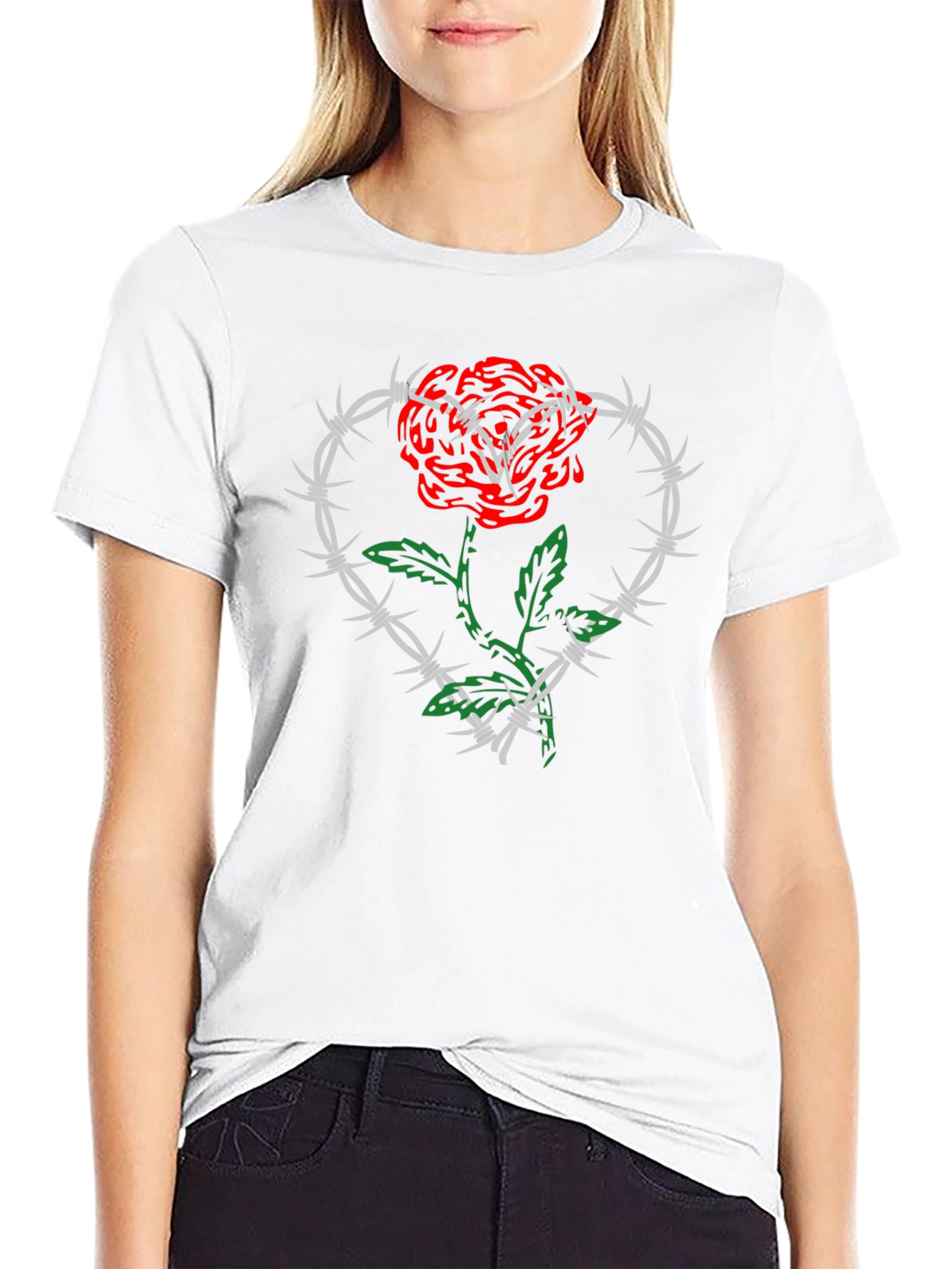 Rose and Barbed Wire Heart Graphic Tee