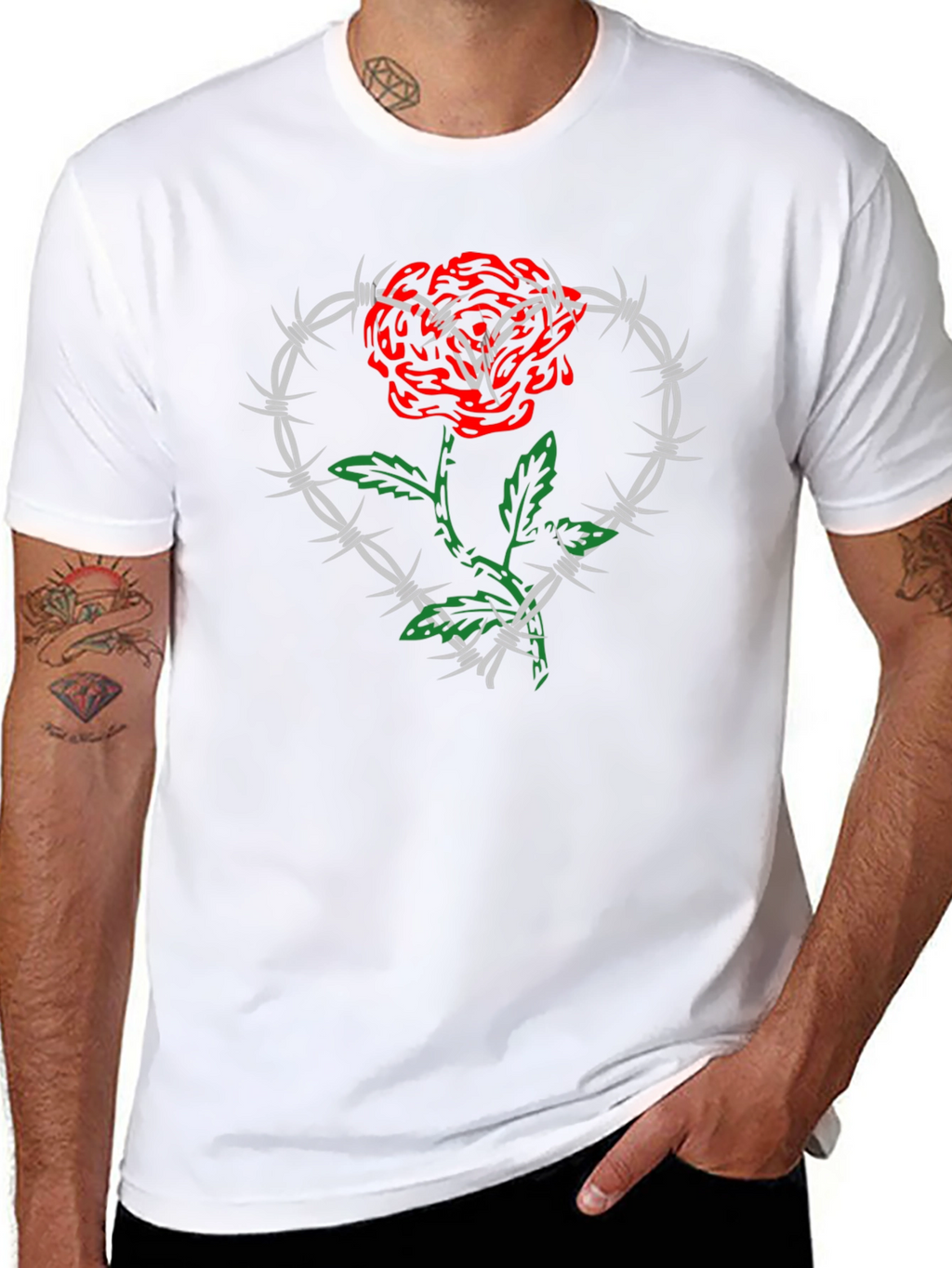Rose and Barbed Wire Heart Graphic Tee