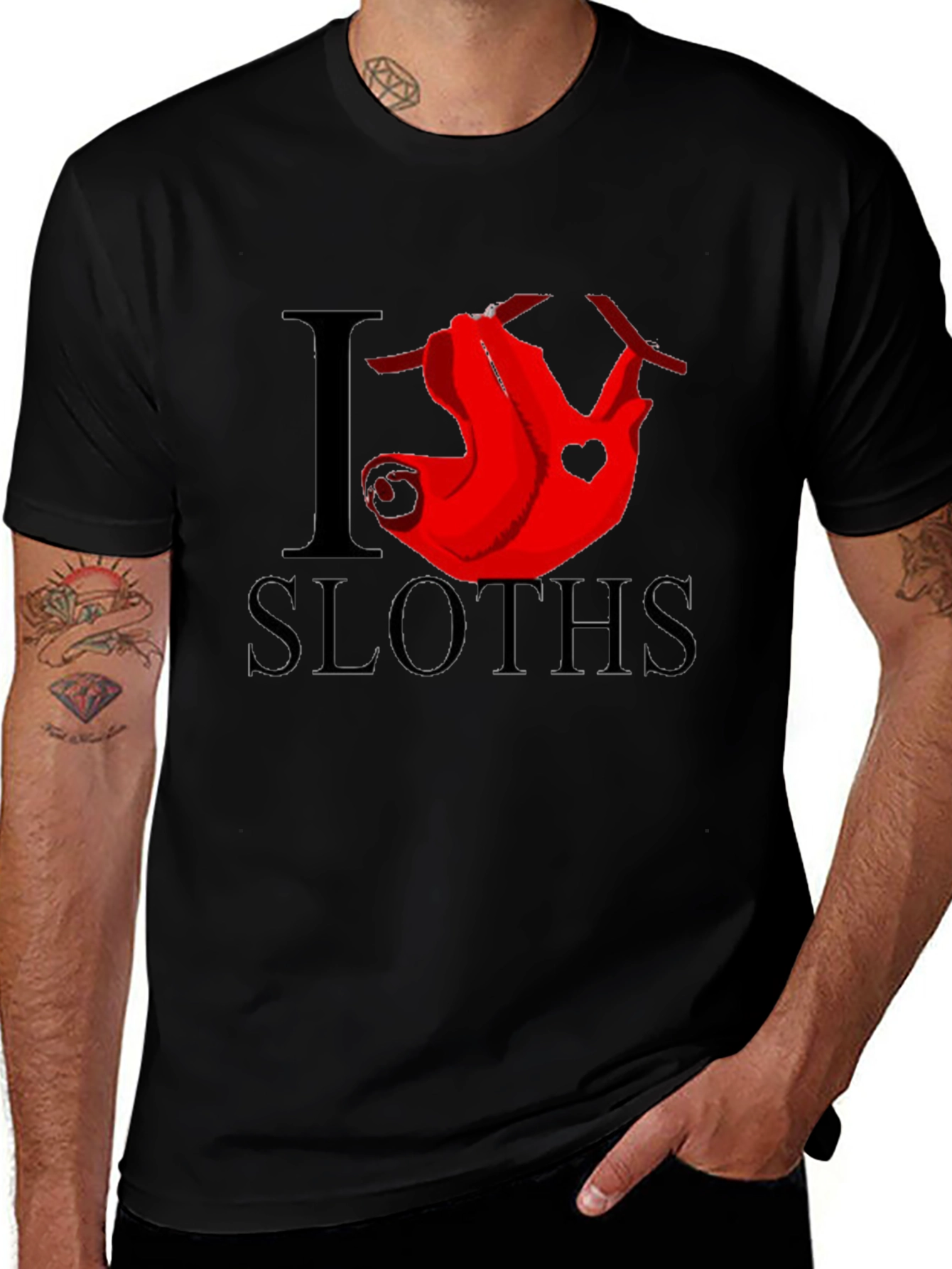 I Heart Sloths Graphic Tee - Mens Black T-Shirt