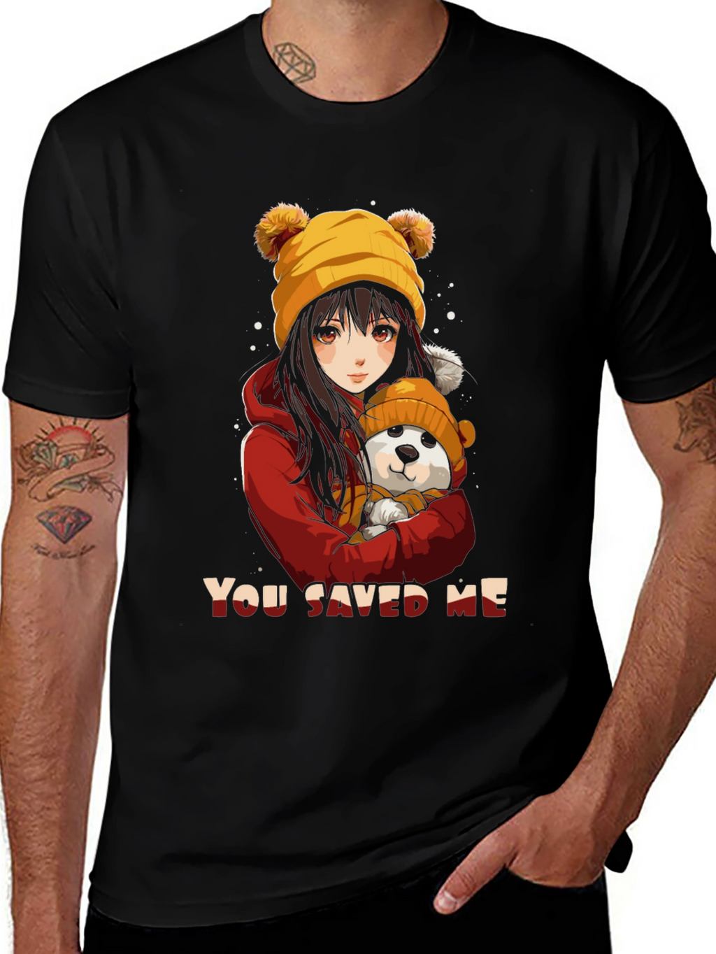 Anime Girl & Dog Graphic T-Shirt