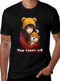 Anime Girl & Dog Graphic T-Shirt