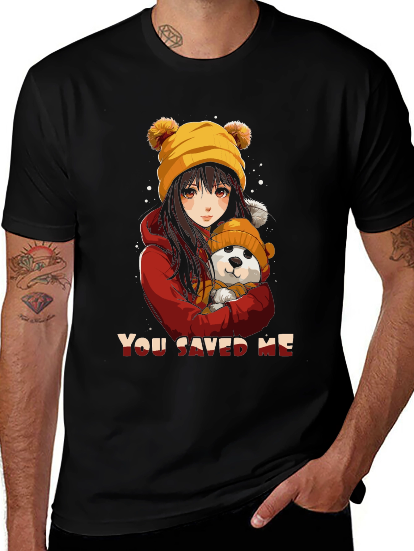 Anime Girl & Dog Graphic T-Shirt