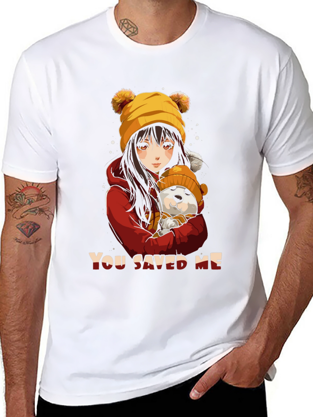 Anime Girl & Dog Graphic T-Shirt