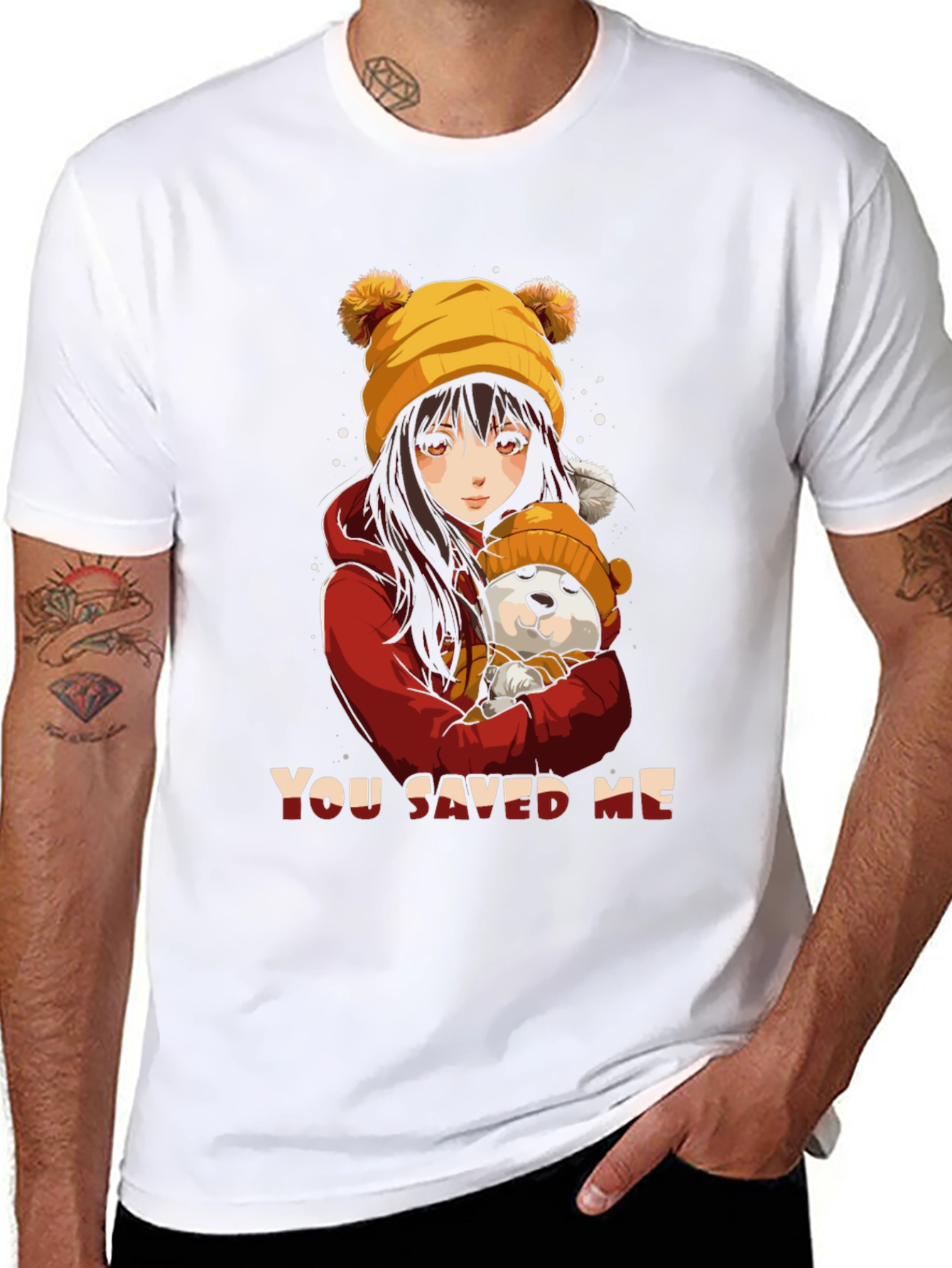 Anime Girl & Dog Graphic T-Shirt