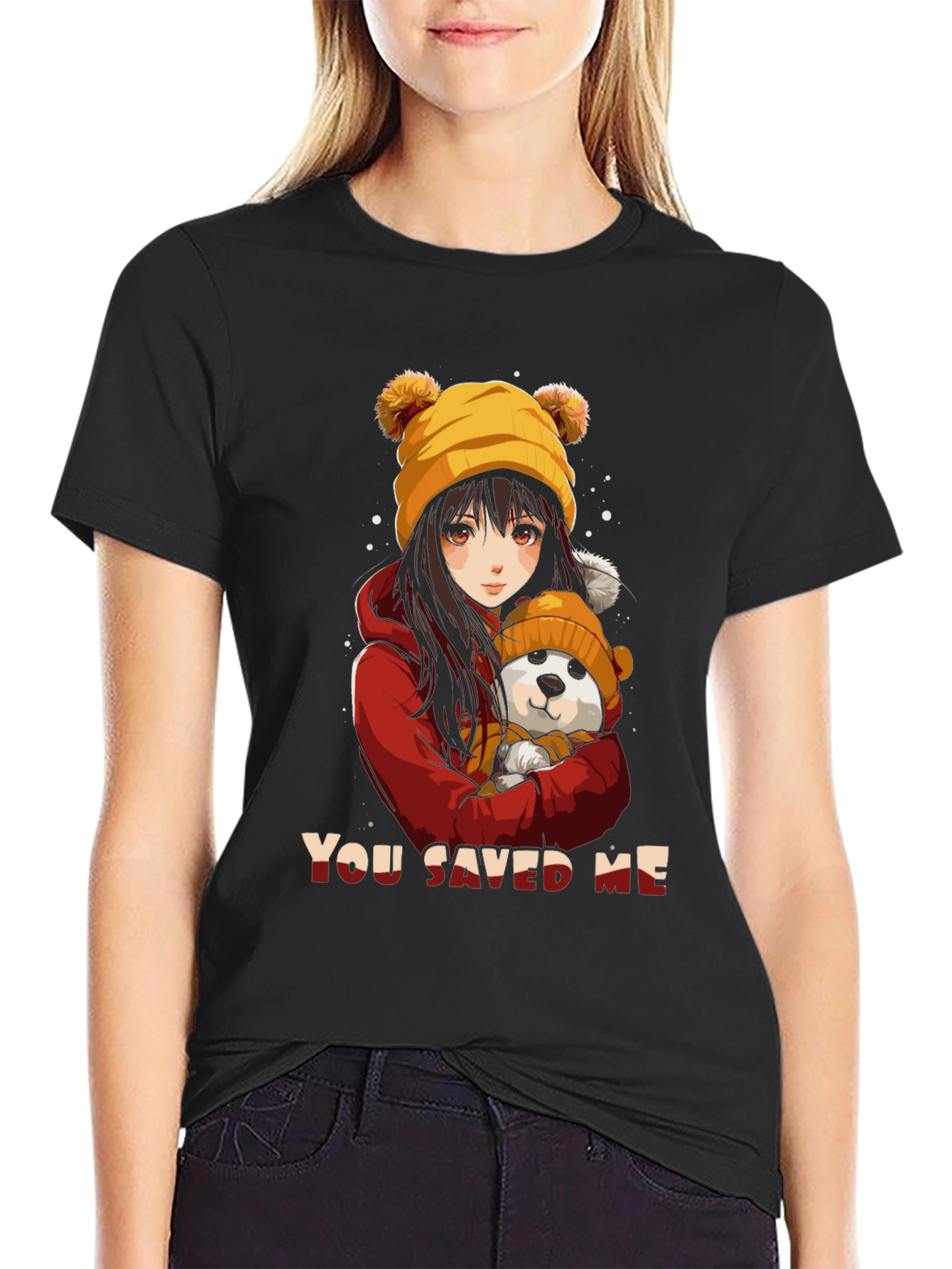 Anime Girl & Dog Graphic T-Shirt