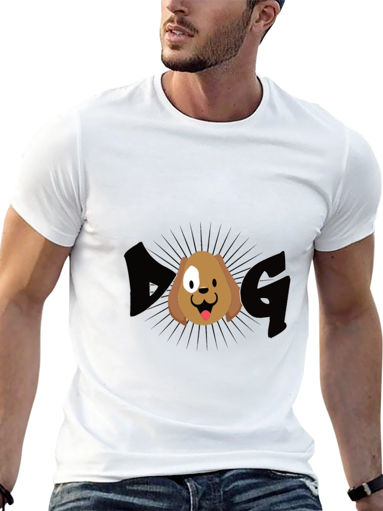 Dog Graphic Tee - Black Cotton Casual T-Shirt