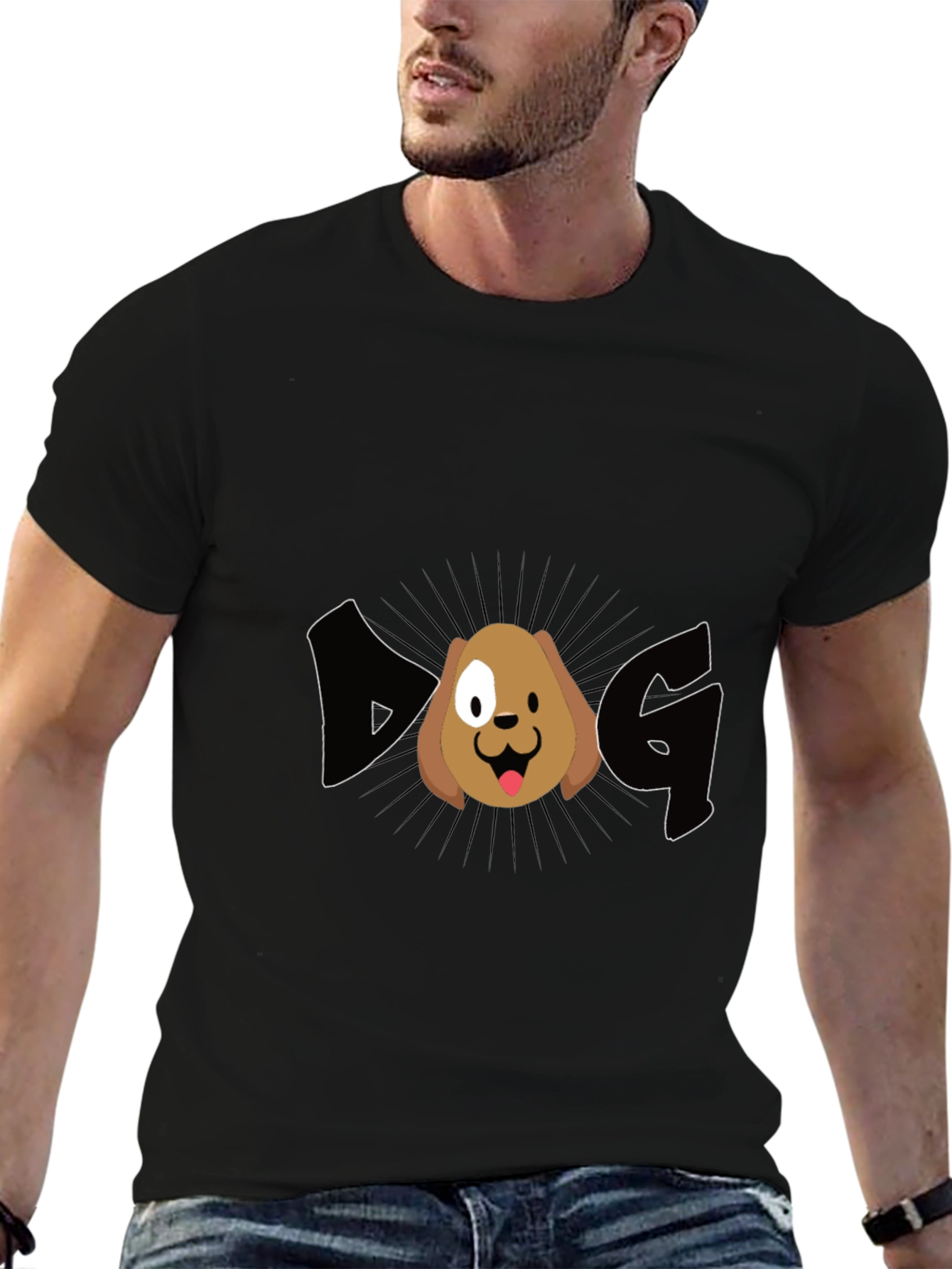 Dog Graphic Tee - Black Cotton Casual T-Shirt