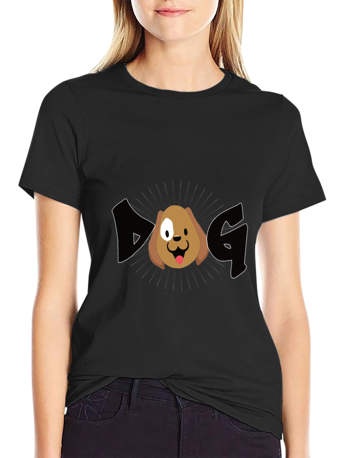 Dog Graphic Tee - Black Cotton Casual T-Shirt
