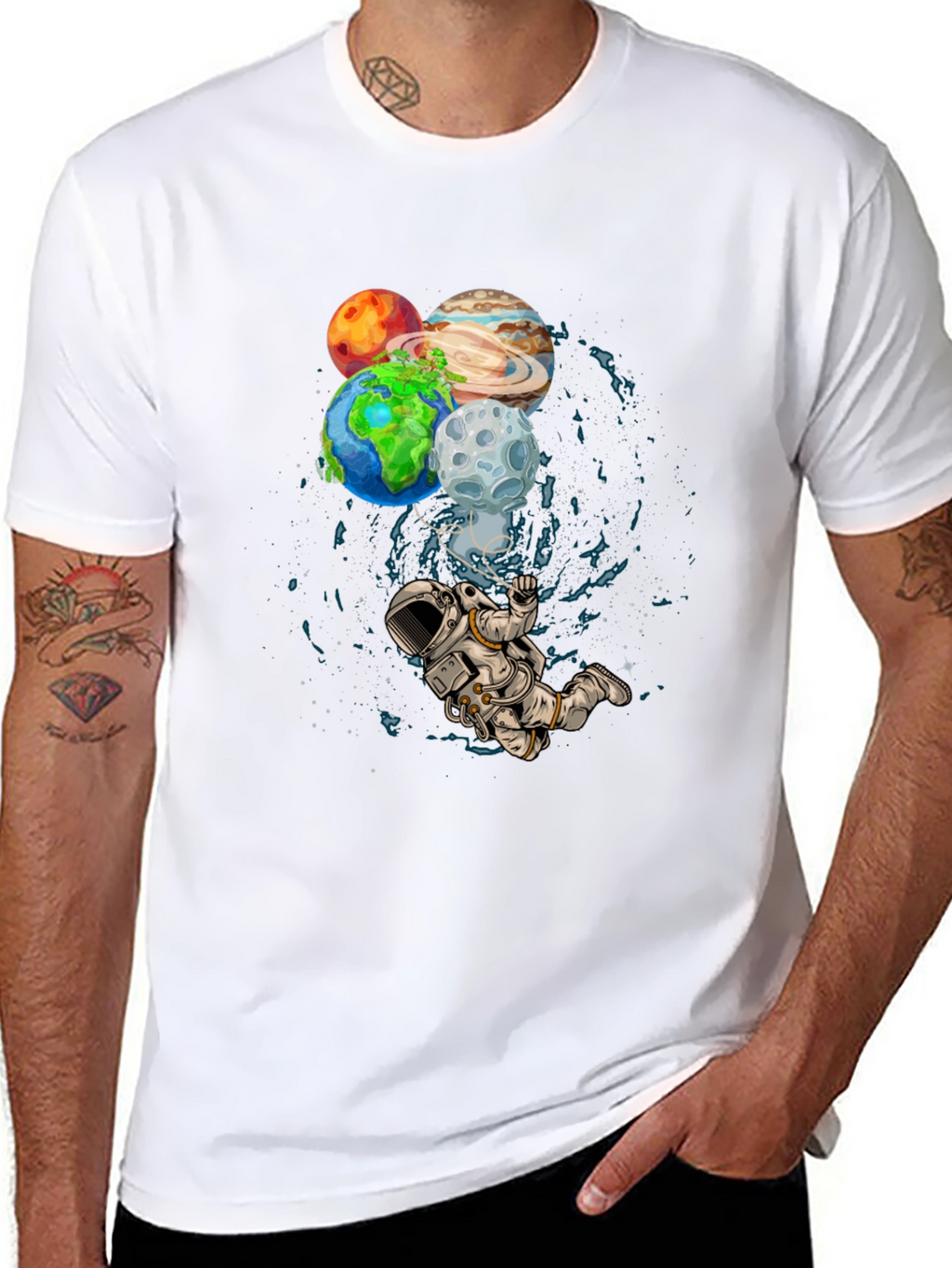 Astronaut Planets Graphic Print T-Shirt