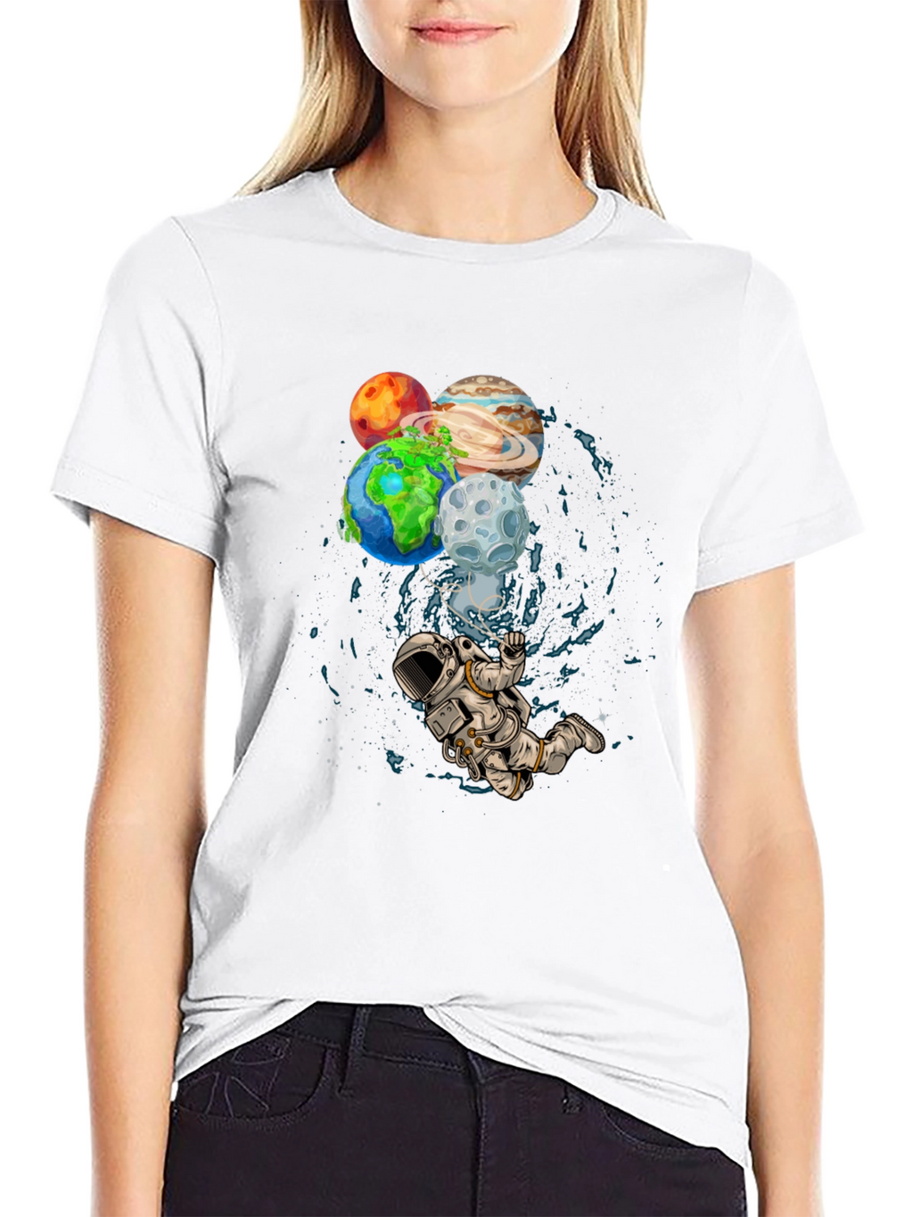 Astronaut Planets Graphic Print T-Shirt