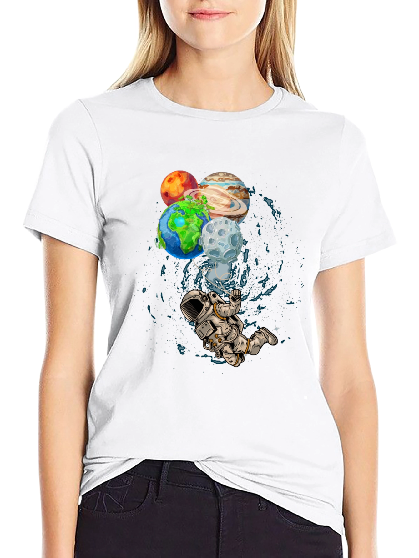 Astronaut Planets Graphic Print T-Shirt