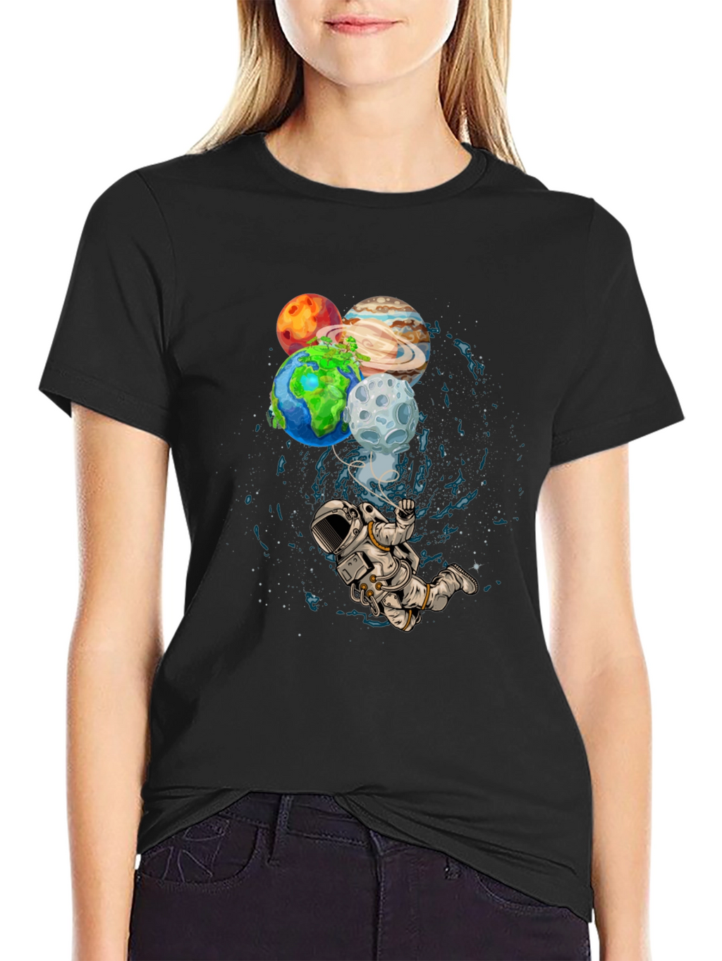 Astronaut Planets Graphic Print T-Shirt