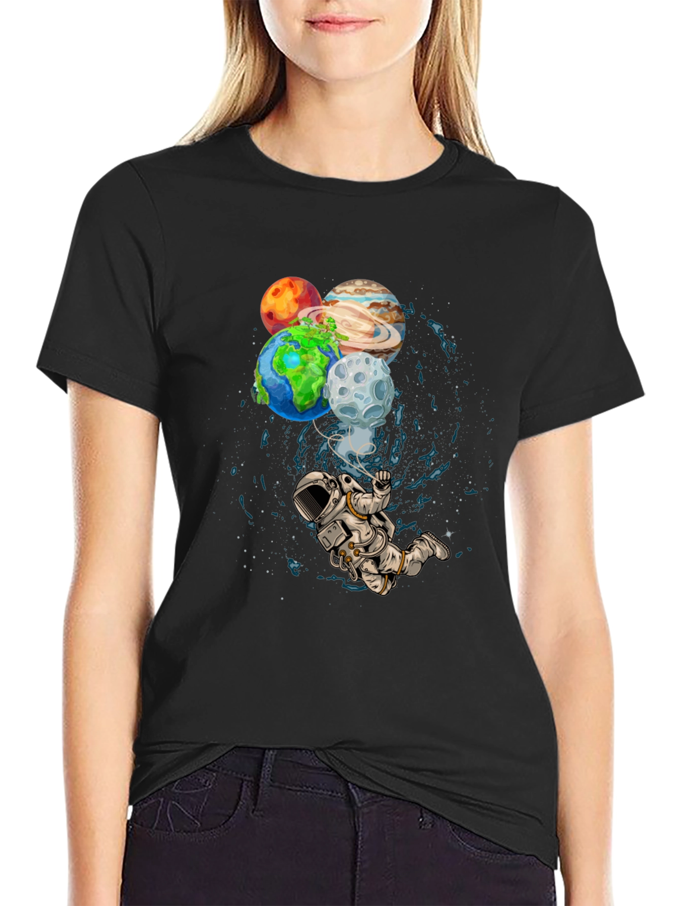 Astronaut Planets Graphic Print T-Shirt