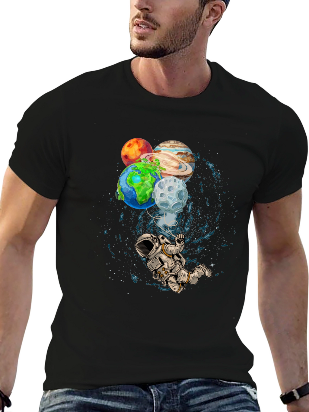 Astronaut Planets Graphic Print T-Shirt
