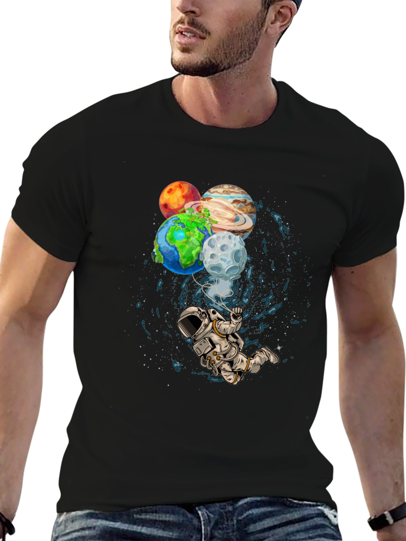 Astronaut Planets Graphic Print T-Shirt