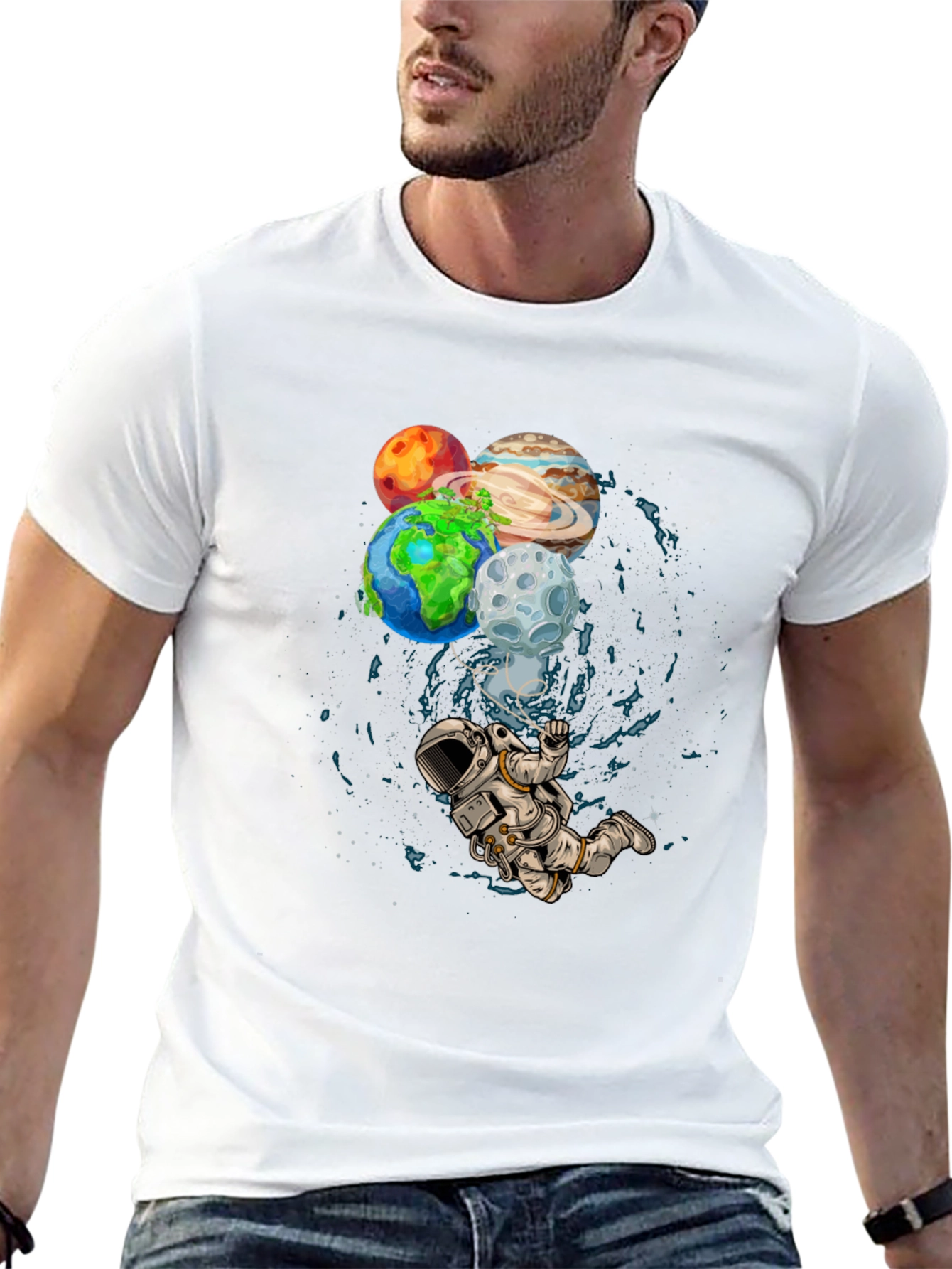 Astronaut Planets Graphic Print T-Shirt