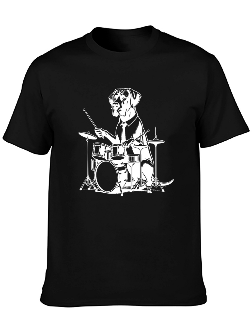 Dog Drummer Graphic Tee - Black Cotton T-Shirt