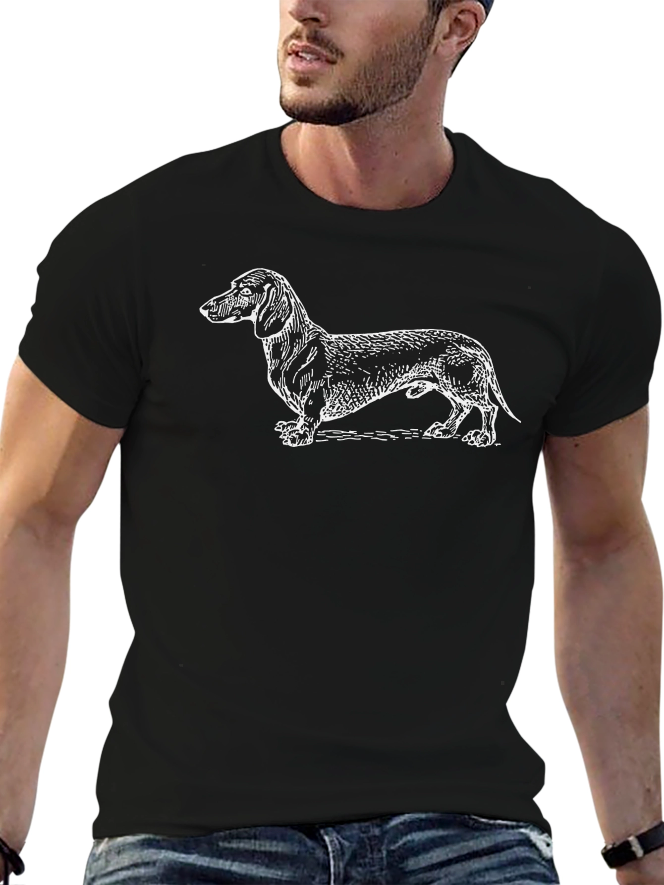Dachshund Dog Graphic T-Shirt - Black Cotton Tee