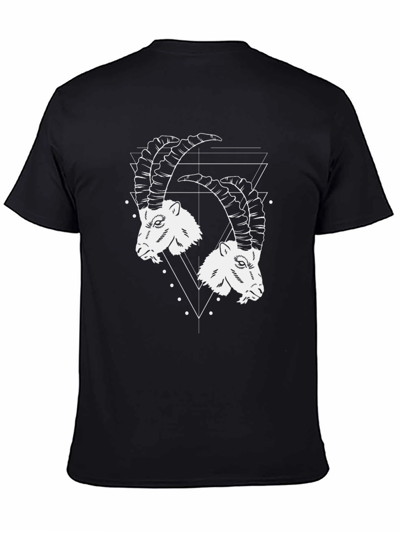Geometric Ibex Head Graphic Tee - Black Cotton T-Shirt
