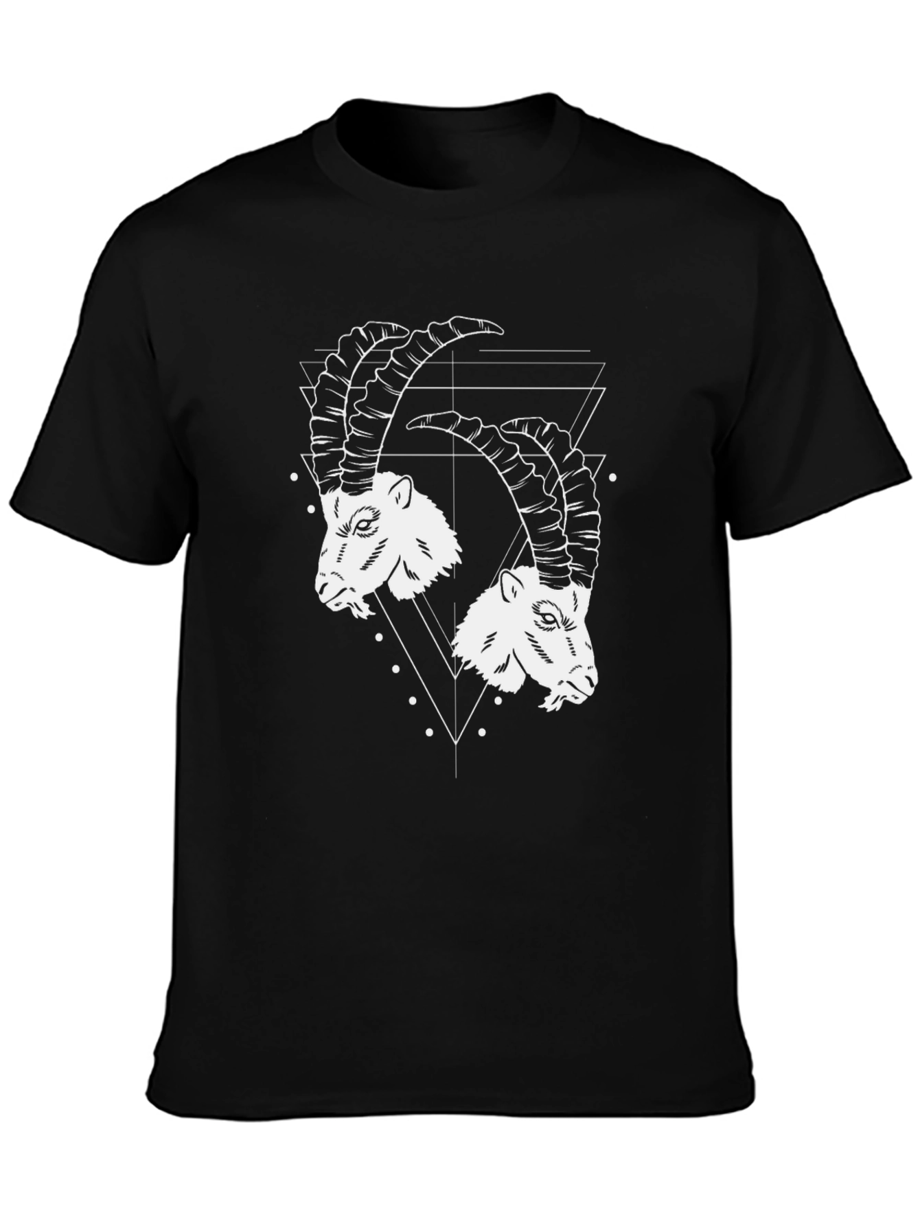 Geometric Ibex Head Graphic Tee - Black Cotton T-Shirt