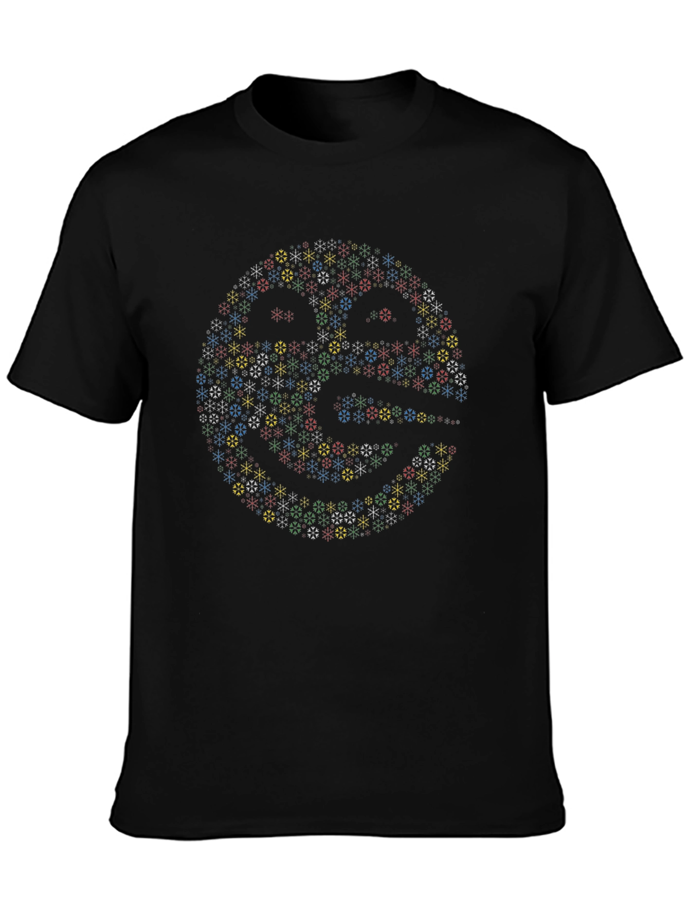 Abstract Snowflake Pattern Graphic Tee - Black Cotton