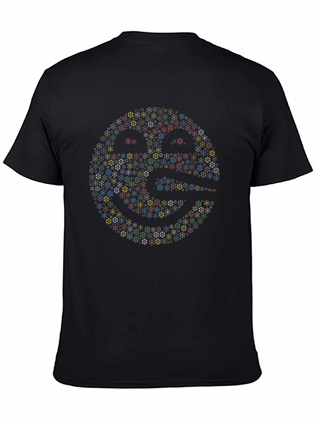 Abstract Snowflake Pattern Graphic Tee - Black Cotton