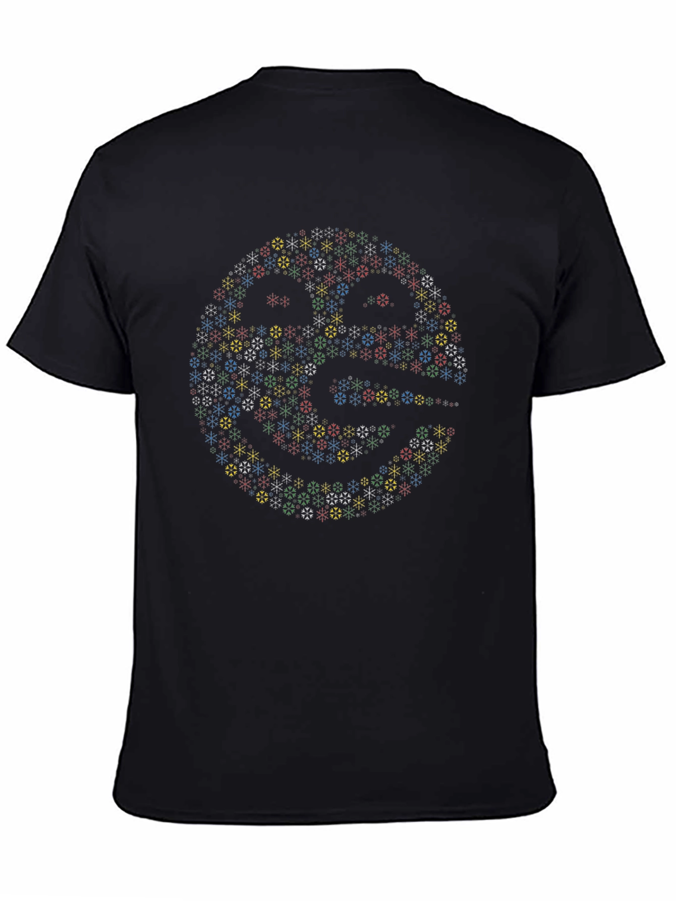 Abstract Snowflake Pattern Graphic Tee - Black Cotton