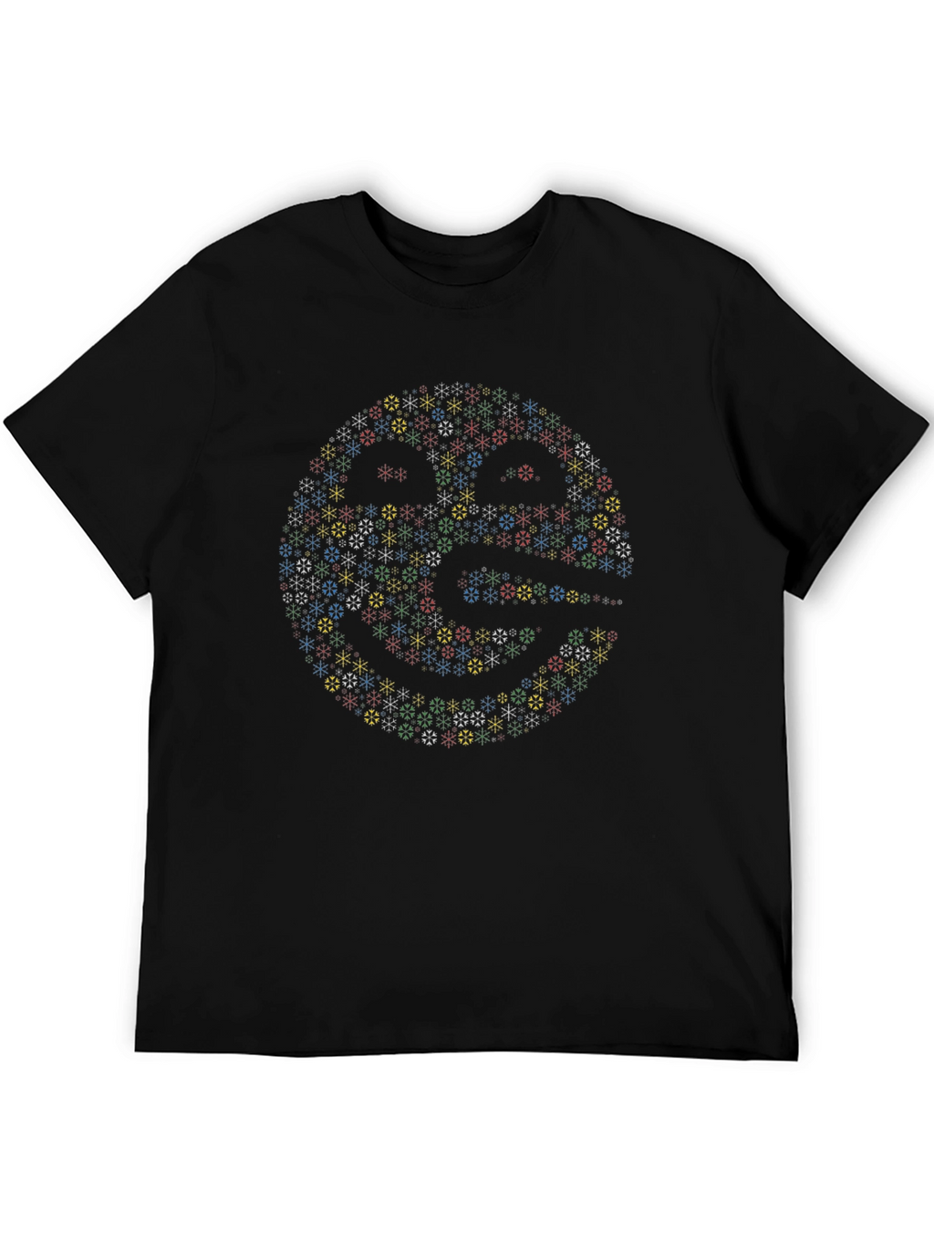 Abstract Snowflake Pattern Graphic Tee - Black Cotton