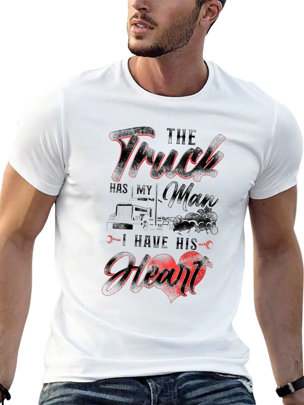 Truckers Man Heart Black T-Shirt