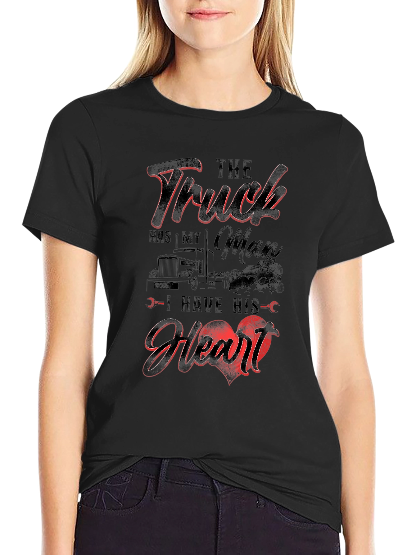 Truckers Man Heart Black T-Shirt