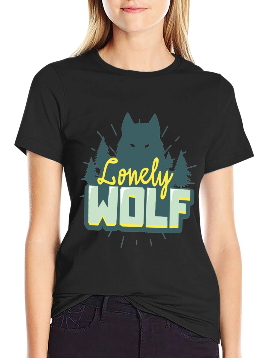 Lonely Wolf Graphic Tee - Nature Inspired Black T-Shirt