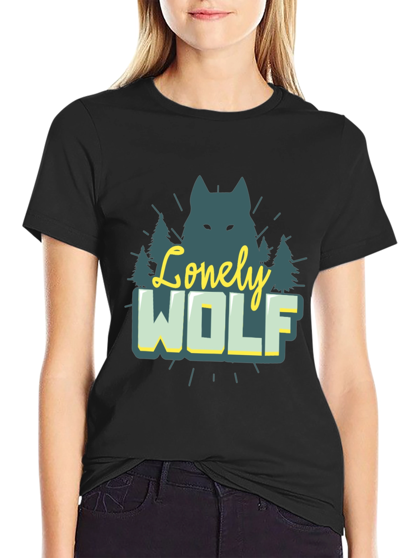 Lonely Wolf Graphic Tee - Nature Inspired Black T-Shirt