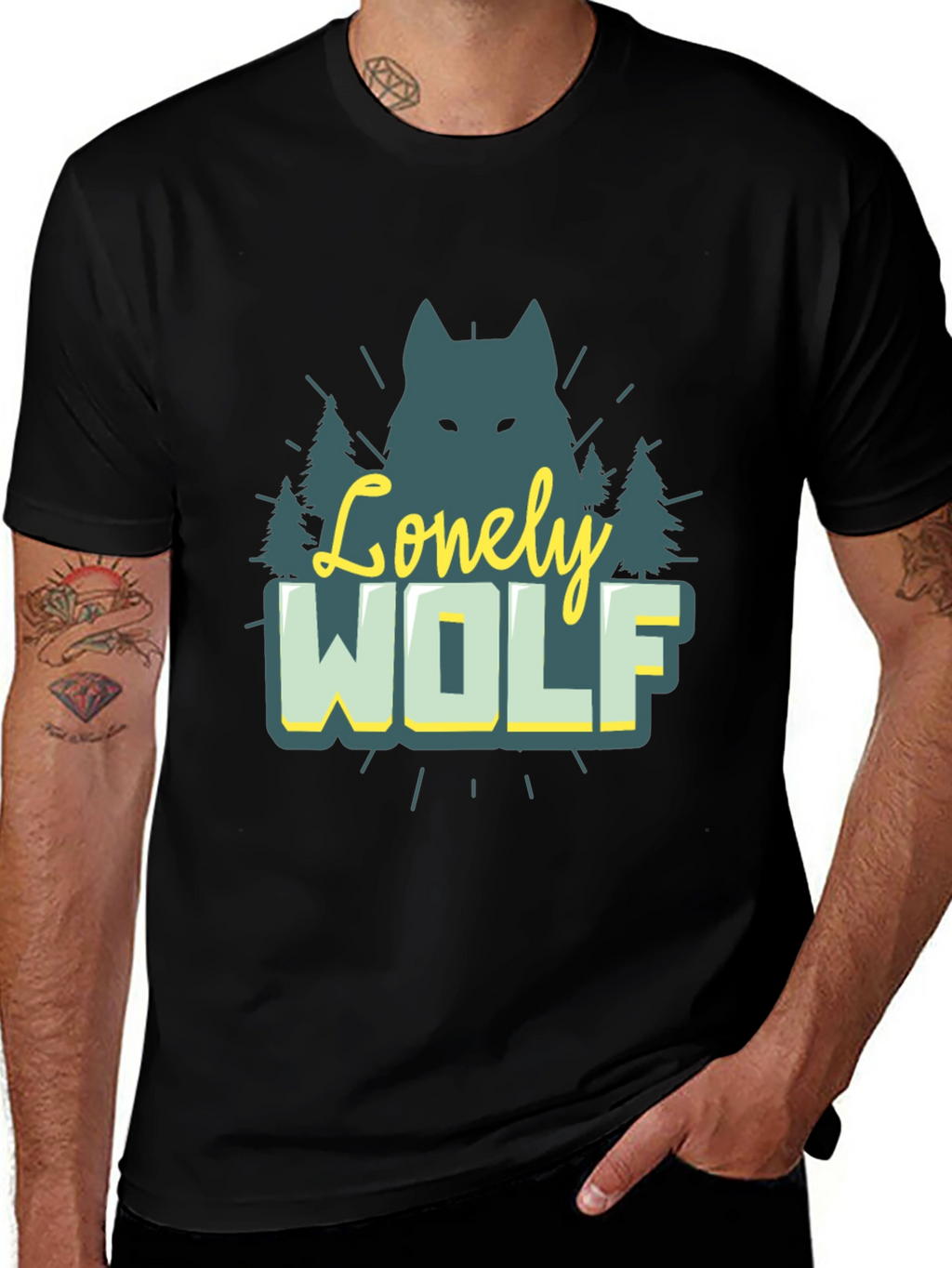 Lonely Wolf Graphic Tee - Nature Inspired Black T-Shirt
