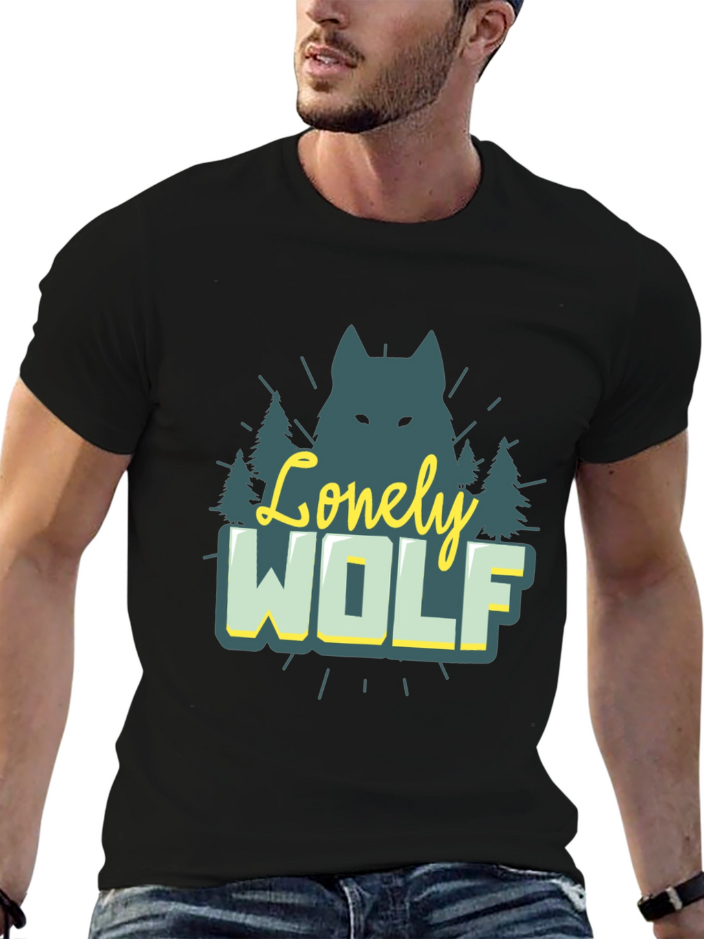 Lonely Wolf Graphic Tee - Nature Inspired Black T-Shirt