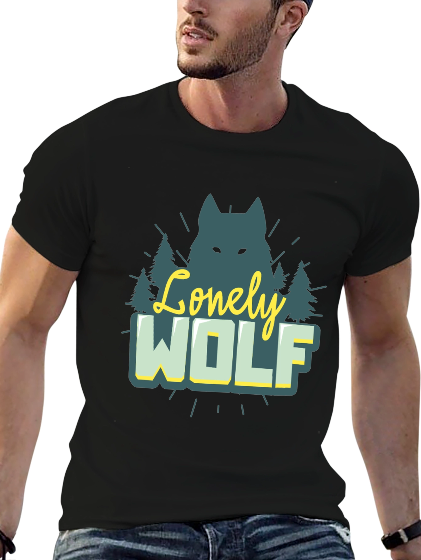 Lonely Wolf Graphic Tee - Nature Inspired Black T-Shirt