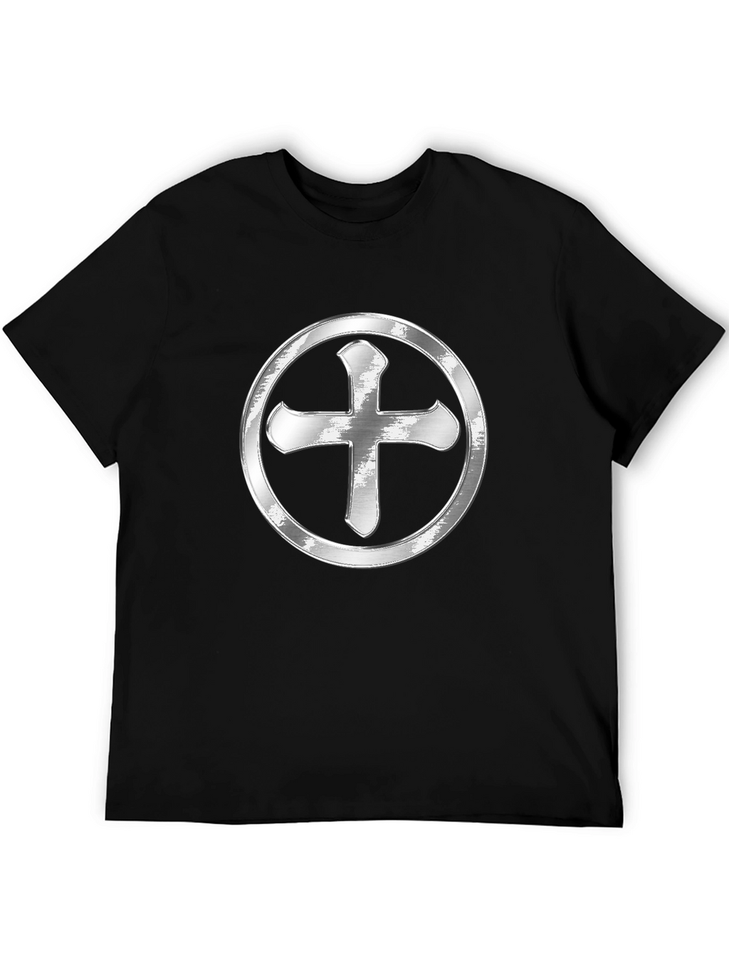 Silver Cross Design Black T-Shirt