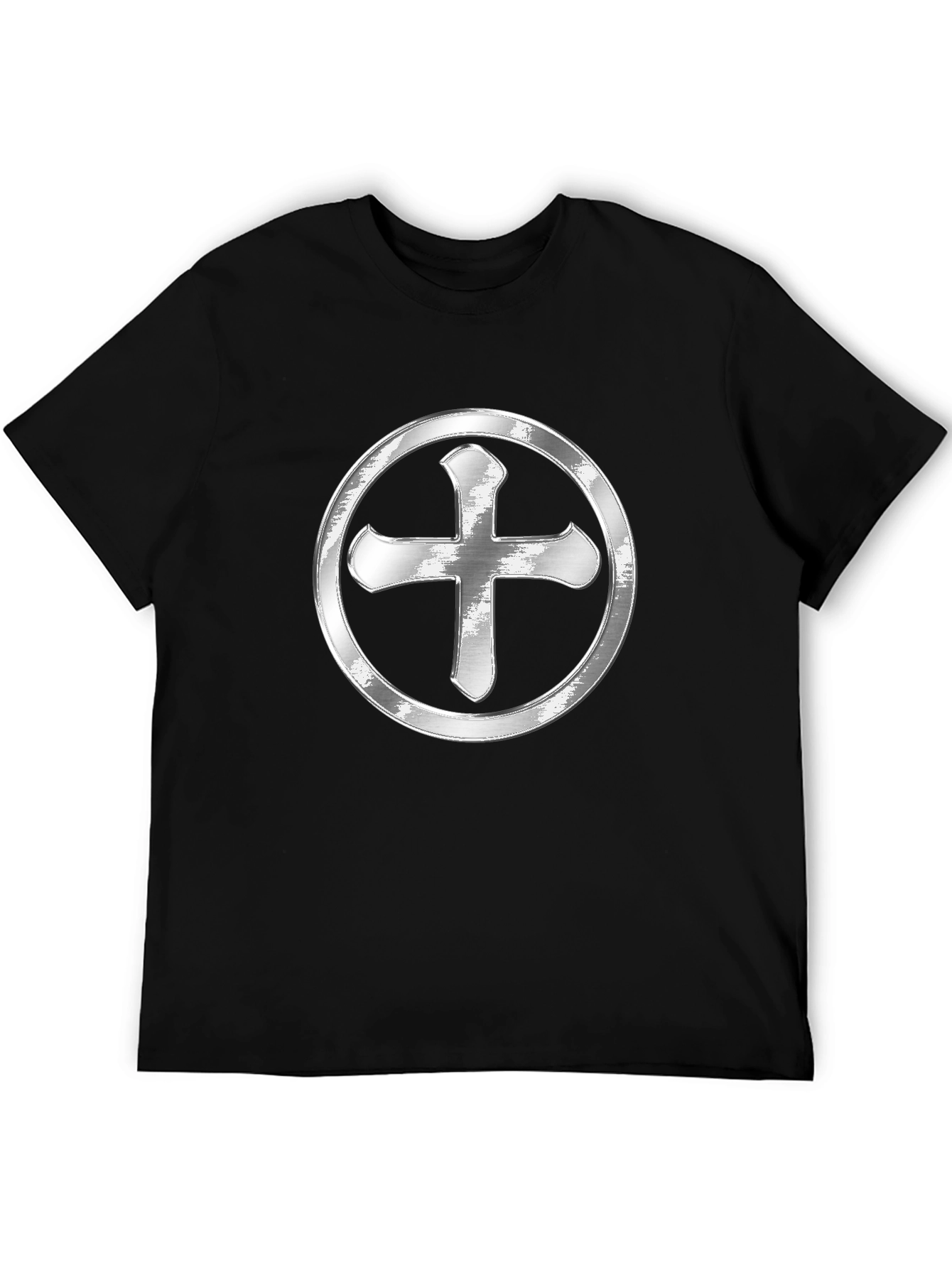 Silver Cross Design Black T-Shirt