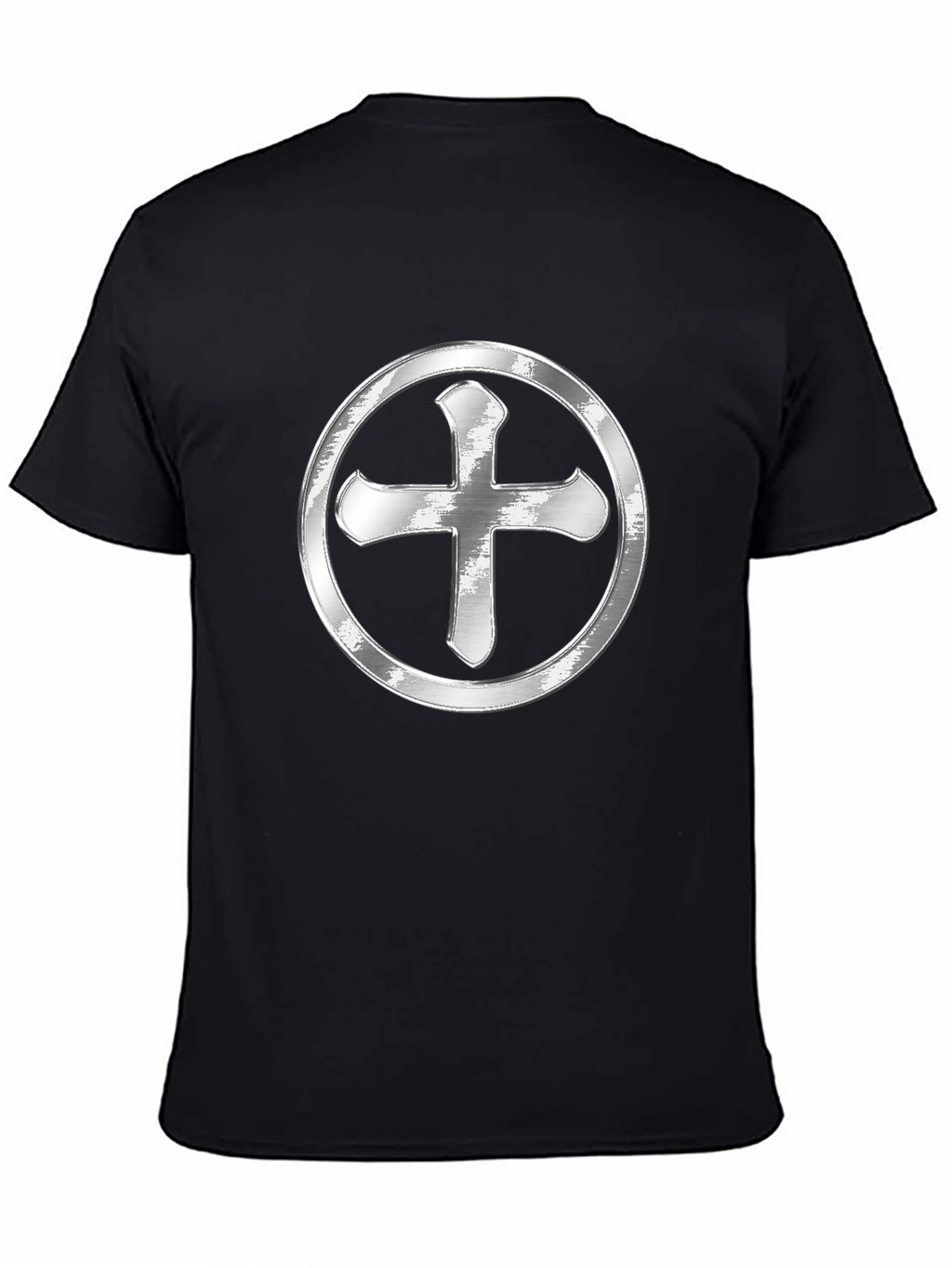 Silver Cross Design Black T-Shirt