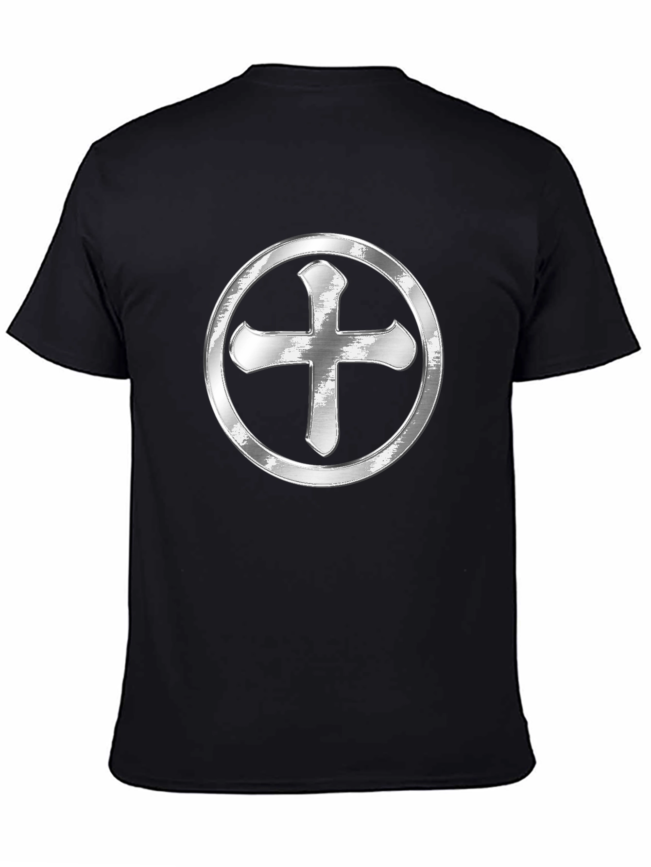 Silver Cross Design Black T-Shirt