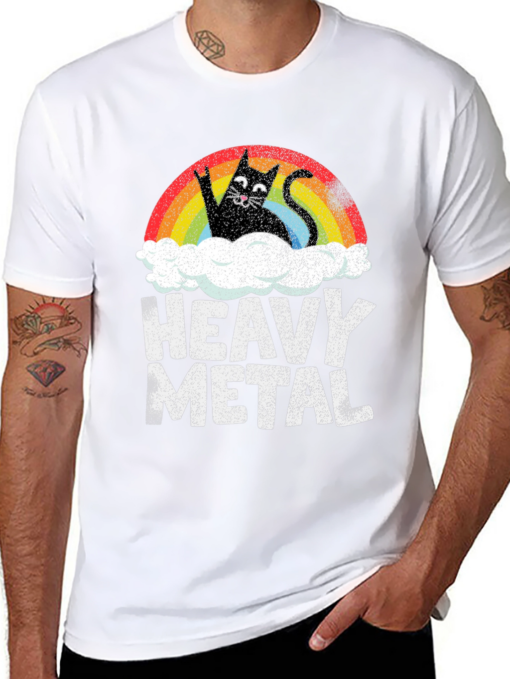 Heavy Metal Cat Rainbow Graphic Tee