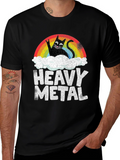 Heavy Metal Cat Rainbow Graphic Tee