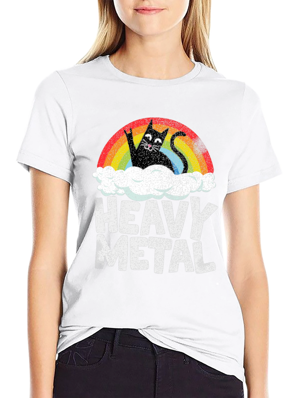 Heavy Metal Cat Rainbow Graphic Tee